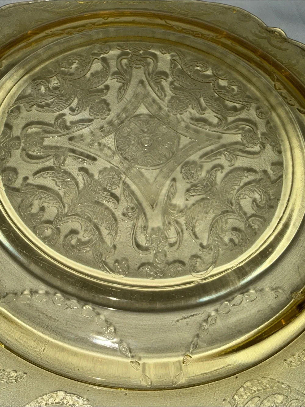 Vintage Amber Depression Glass Dinner Plates Set of 2 Square Scroll